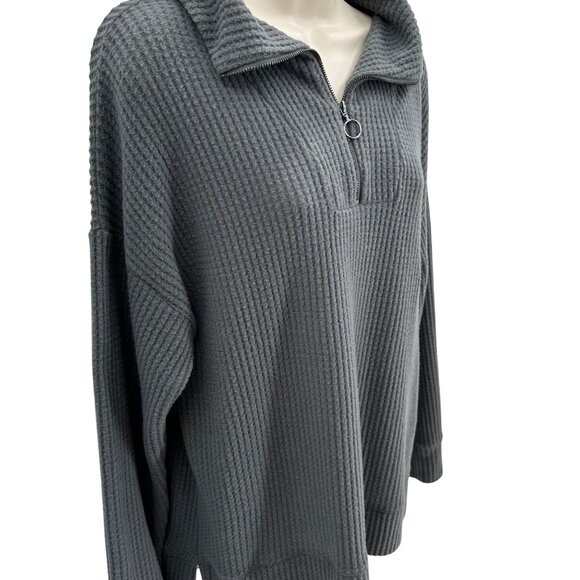 Bobeau Womens Gray Half-Zip Waffle Knit Pullover Top Size L - Picture 2 of 9